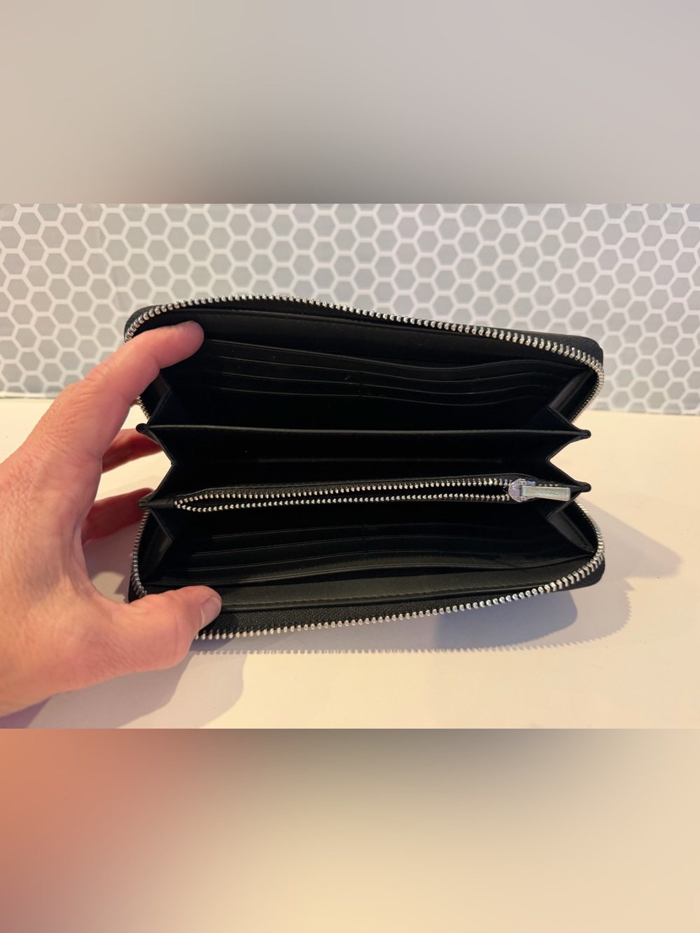 Coach Black Pebbled Leather Zip Wallet with Silver Logo - Picture 3 of 5